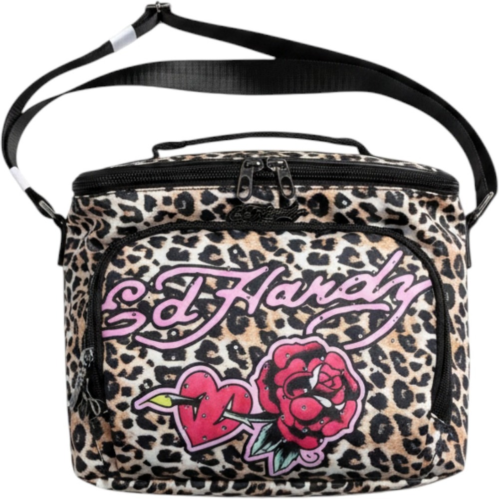 Ed Hardy Leopard Print Insulated Lunch Tote Bag Rose Heart Tattoo Y2K NWT